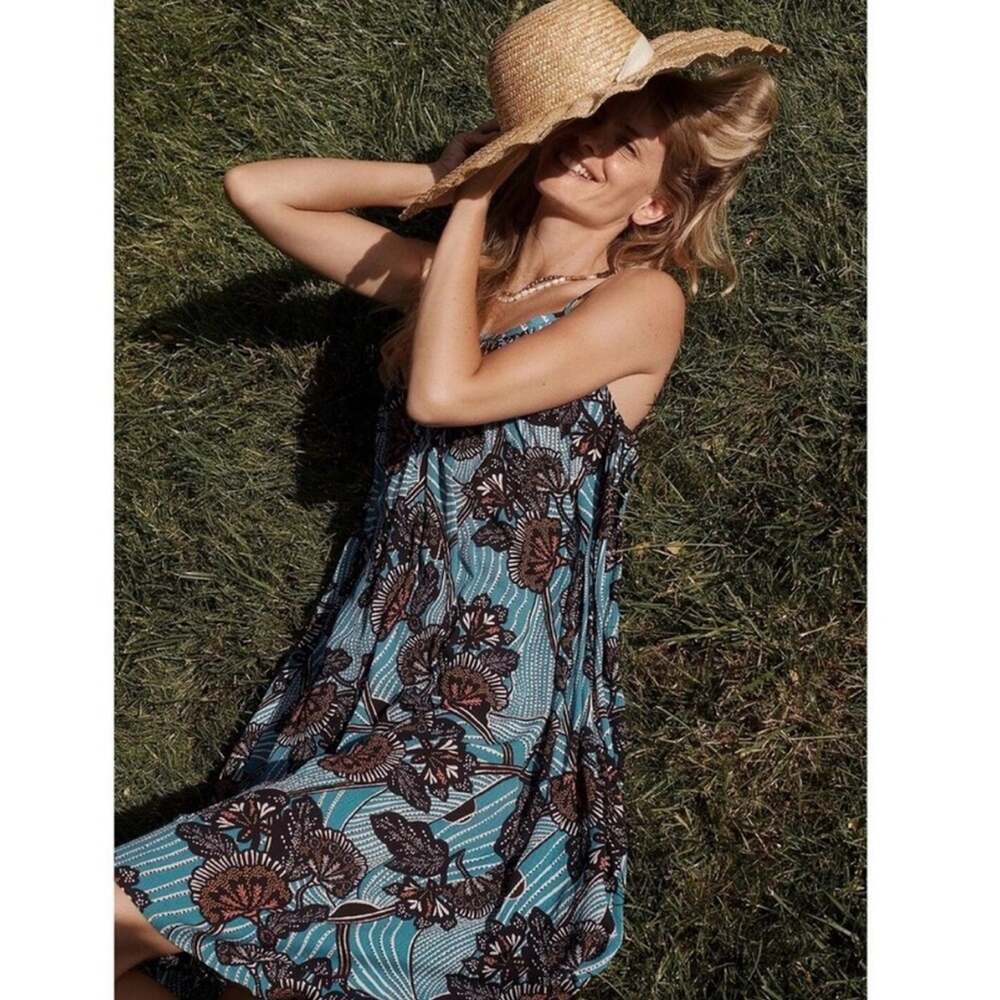 By Anthropologie Deja Blue Floral Dress Size Small